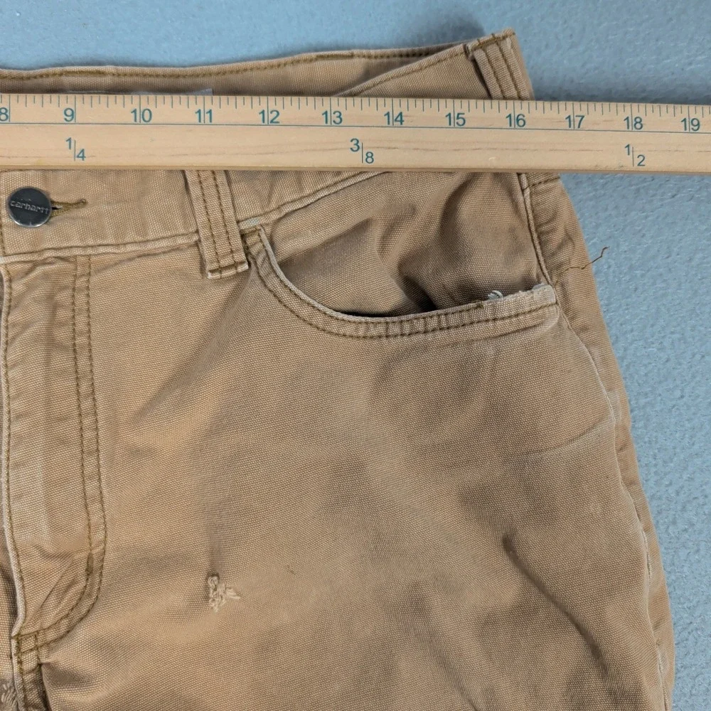 Carhartt Work Pant Mens 34x32 Brown Rugged Flex Relaxed Fit Canvas Distressed